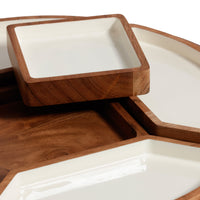 Acacia Wood Lazy Susan Serving Tray with 5 Condiment Sections - Tray View | Bone & Brass