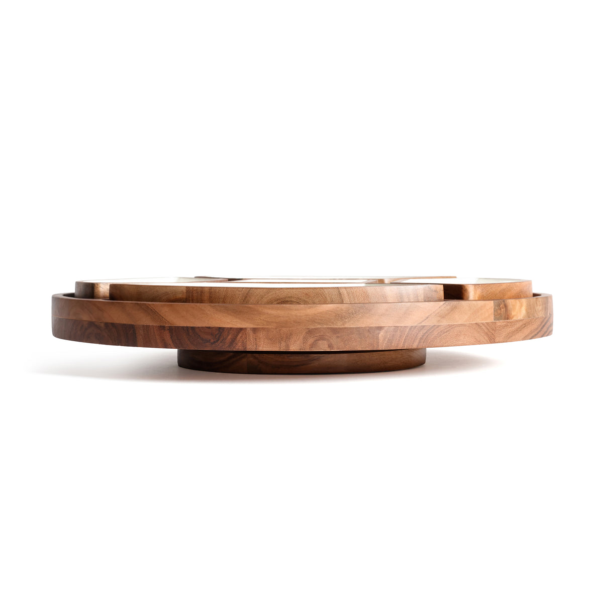 Acacia Wood Lazy Susan Serving Tray with 5 Condiment Sections - Tray Top View | Bone & Brass