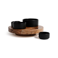 Acacia Wood Lazy Susan with 4 Condiment Bowls - Bowl Top View | Bone & Brass