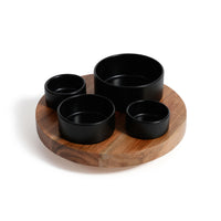 Acacia Wood Lazy Susan with 4 Condiment Bowls - Bowl Side View | Bone & Brass
