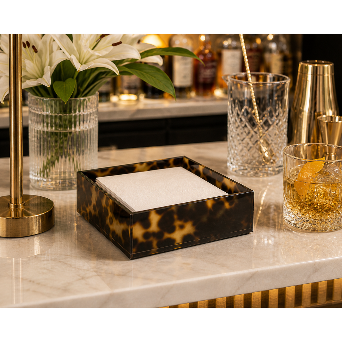 Acrylic Tortoise Beverage Napkin Holder - Holder Detail | Bone & Brass