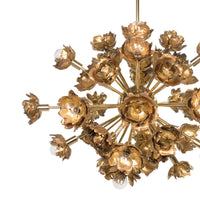 Adeline Chandelier: Gold blossom-like accents form an abstract, modern chandelier with 22 bulbs.
