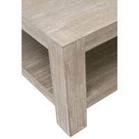 Adler natural gray acacia coffee table with a spacious surface and lower storage shelf.