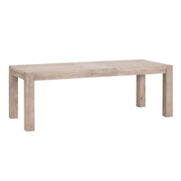 Adler Natural Gray Extension Dining Table, made of textured acacia wood with two removable leaves.