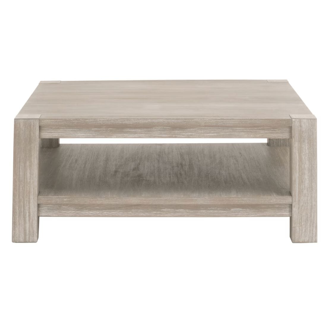 Adler Square Coffee Table, natural gray distressed wood, solid beech and acacia veneer, modern style.
