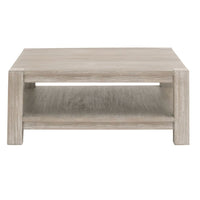 Adler Square Coffee Table, natural gray distressed wood, solid beech and acacia veneer, modern style.