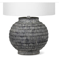 Large Adobe Ceramic Table Lamp with hand-scribed chisel marks, natural color palette, and a white linen shade.