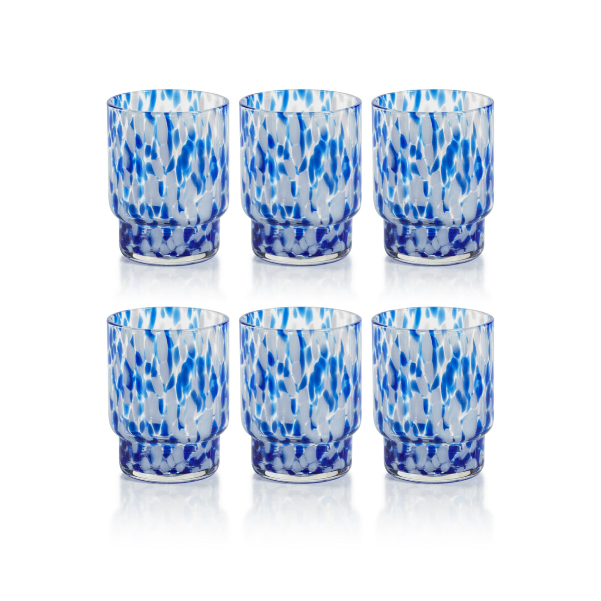 Adrian Blue & White Tortoise Tumbler Glasses, Set 6 - Tumbler Side View | Bone & Brass