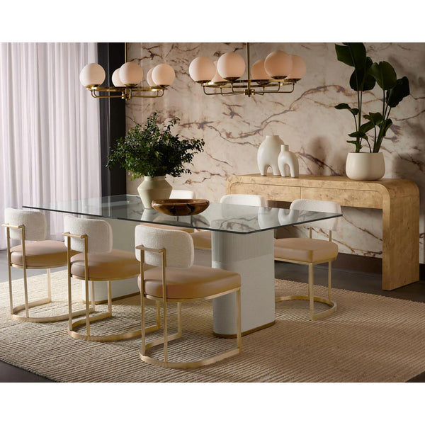 Aemond White Rectangle Pedestal Dining Table - Table Side View | Bone & Brass