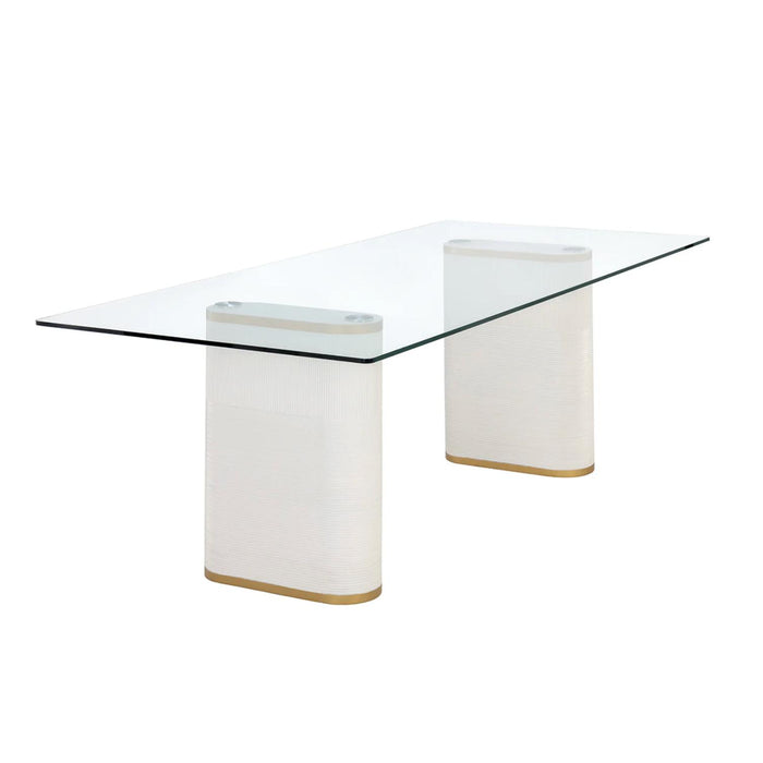 Aemond White Rectangle Pedestal Dining Table | Bone & Brass
