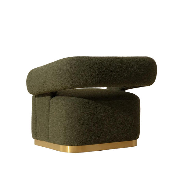 Aggie Olive & Brushed Gold Swivel Lounge Chair - Chair Detail | Bone & Brass