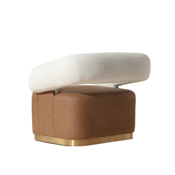 Aggie Swivel Ivory & Cognac Leather Lounge Chair - Chair Detail | Bone & Brass