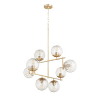 Aiden Aged Brass Globe Chandelier with eight clear spherical glass lights on gilded linear frames.