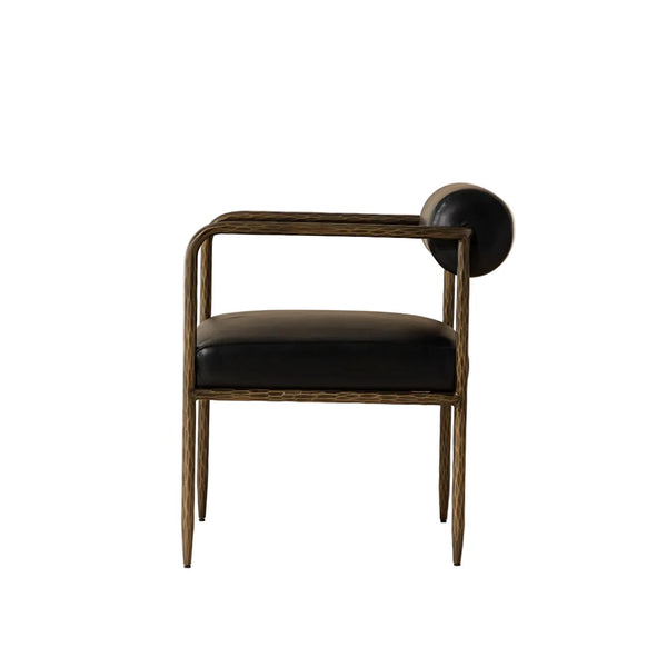 Ajani Black Leather & Iron Dining Armchair - Chair Detail | Bone & Brass