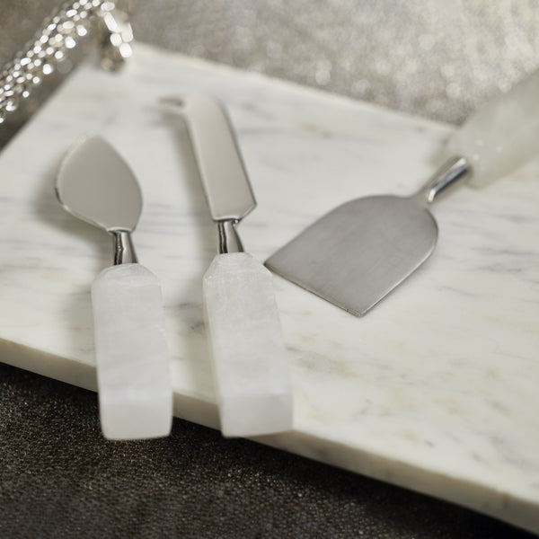 Alabaster Cheese Knife Set, 3-Pieces - Knife Detail | Bone & Brass
