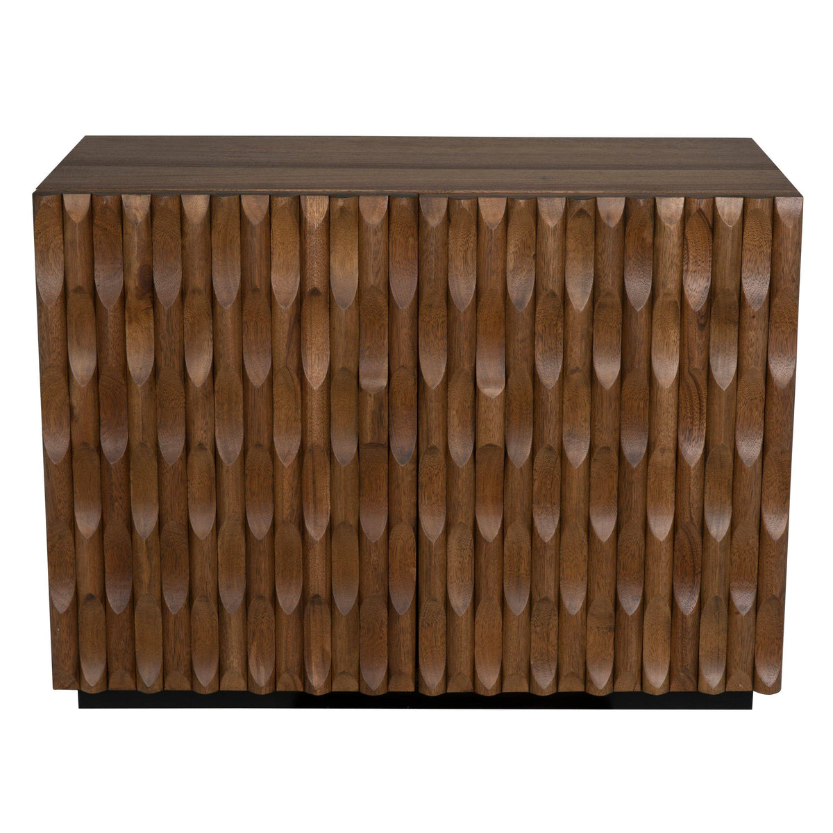 Alameda Carved Dark Walnut Sideboard with hand-carved details, spacious cupboards, and large drawers.