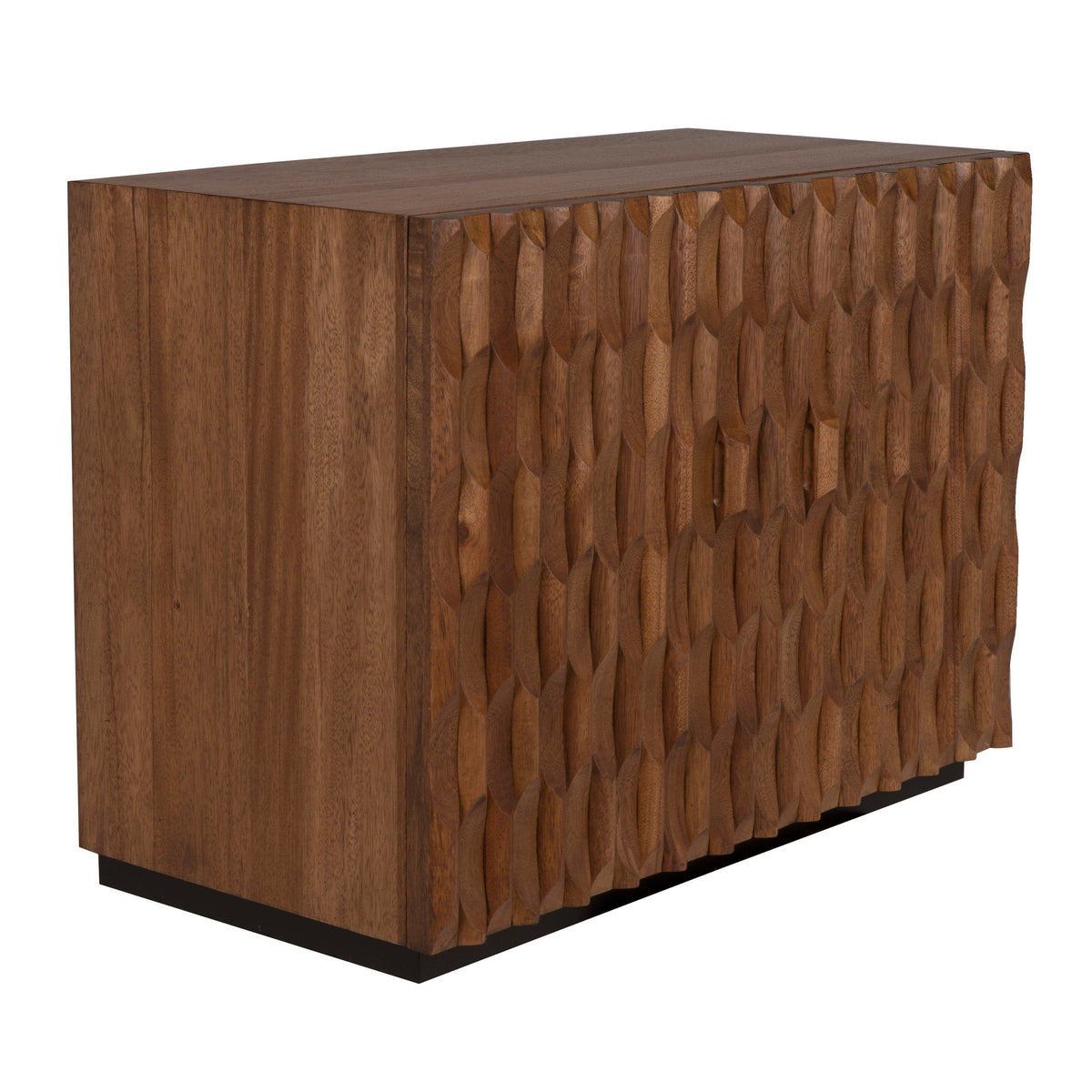 Alameda dark walnut sideboard with hand-carved details and a dark stained finish.