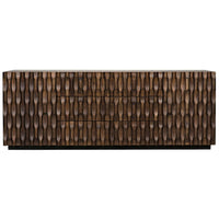 Alameda carved dark walnut sideboard with hand-carved details, three drawers, and spacious cupboards.