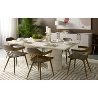 Alanya Cream Pedestal Base Dining Table - Table Side View | Bone & Brass