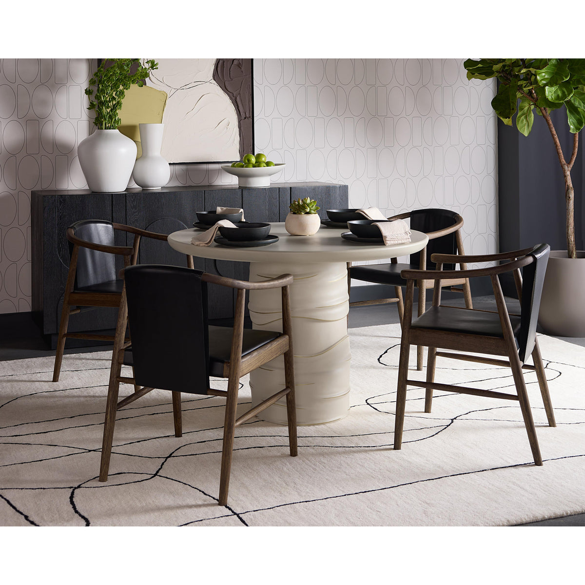 Alanya Cream Round Dining Table - Table Side View | Bone & Brass