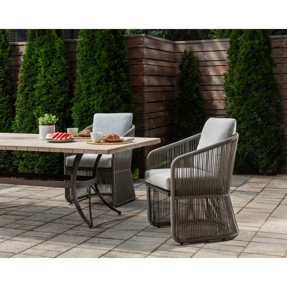 Allariz Warm Grey Rope Outdoor Dining Armchair