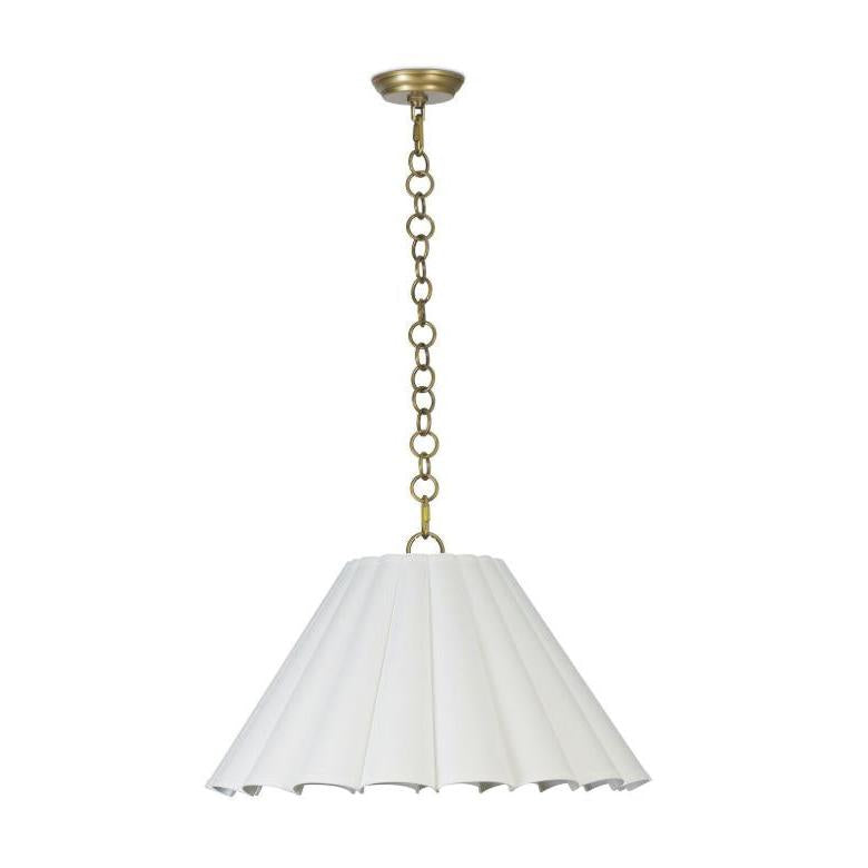 Allison White & Brass Fluted Large Pendant - Pendant Installed | Bone & Brass