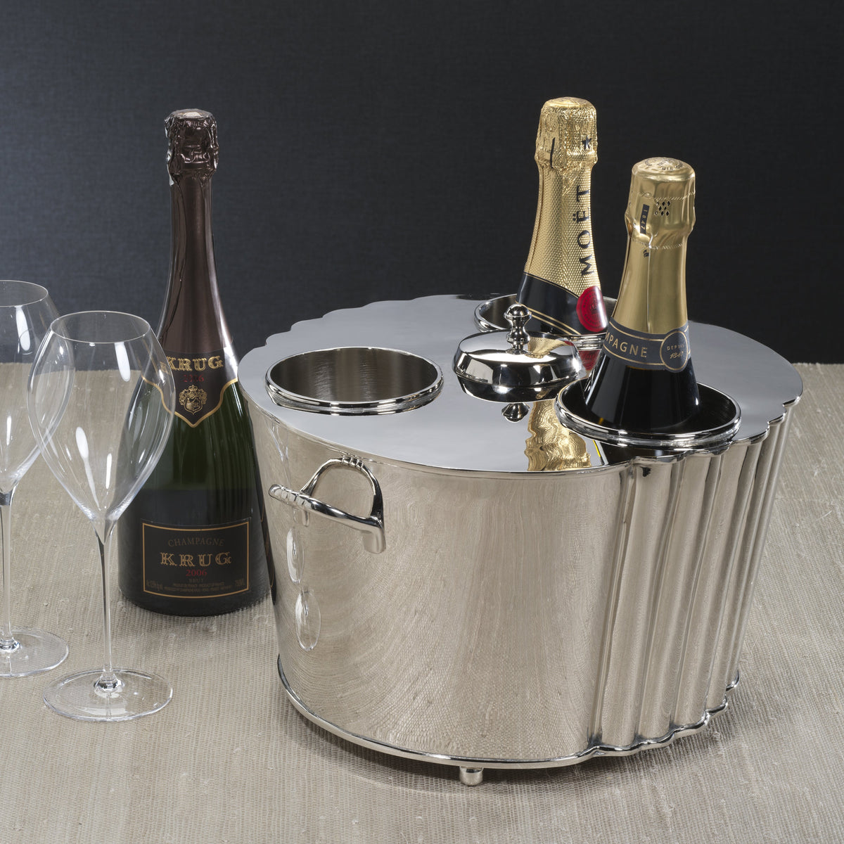 Alsace Polished Nickel 3-Bottle Wine & Champagne Cooler - Detail View | Bone & Brass