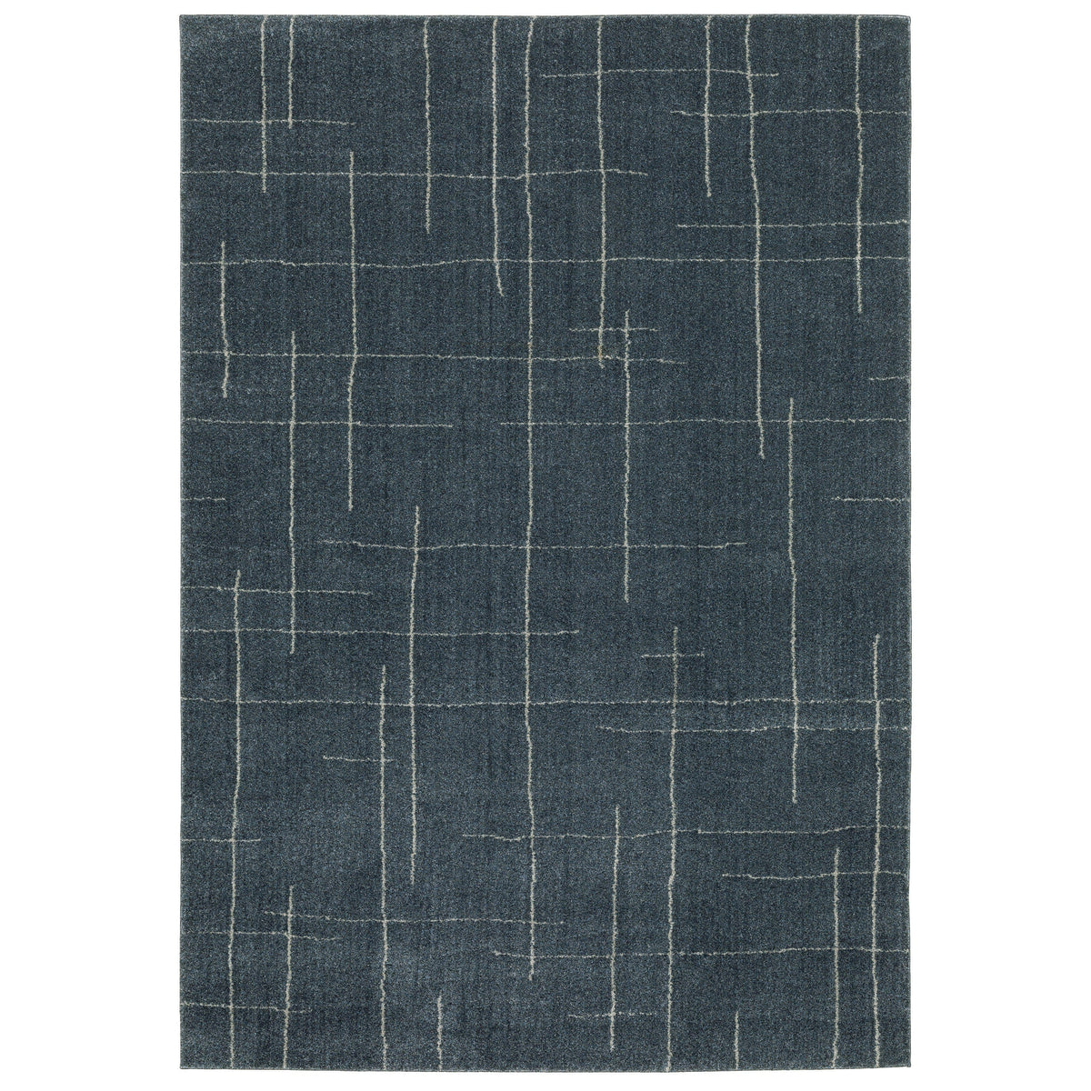 Alton Blue & Beige casual rug with a textured, power-loomed polyester weave and abstract grid pattern.