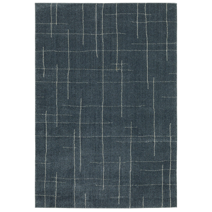 Alton Blue & Beige casual rug with a textured, power-loomed polyester weave and abstract grid pattern.