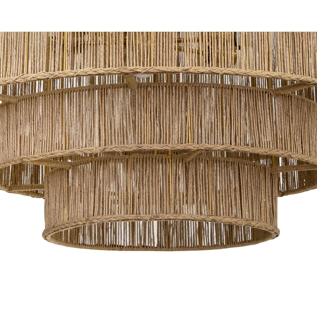 Alyssa Natural Jute & antique Brass Chandelier - Chandelier Installed | Bone & Brass
