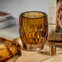 Amber Hand Made Cut Polished Glass Vase/Hurricane - Vase Side View | Bone & Brass