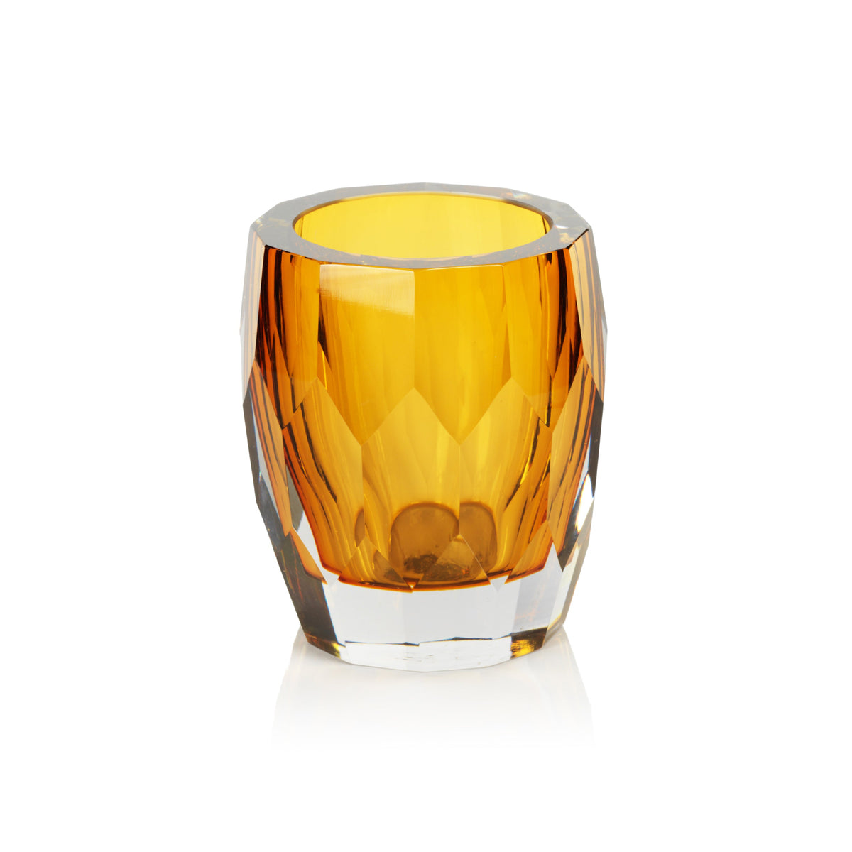 Amber Hand Made Cut Polished Glass Vase/Hurricane | Bone & Brass
