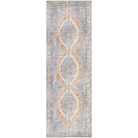 Amelie Blue & Coral Chenille Washable Rug, traditional design with intricate patterns.