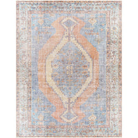 Amelie Blue & Coral Chenille Washable Rug with traditional design.