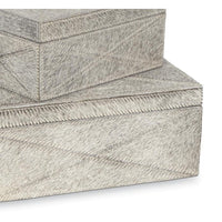 Andres Grey Hair on Hide Box Set, two rectangular boxes with textured grey hide and stitched geometric patterns.