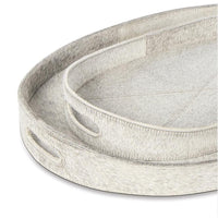 Two oval Andres grey hair on hide trays, one nested inside the other, with cutout handles.