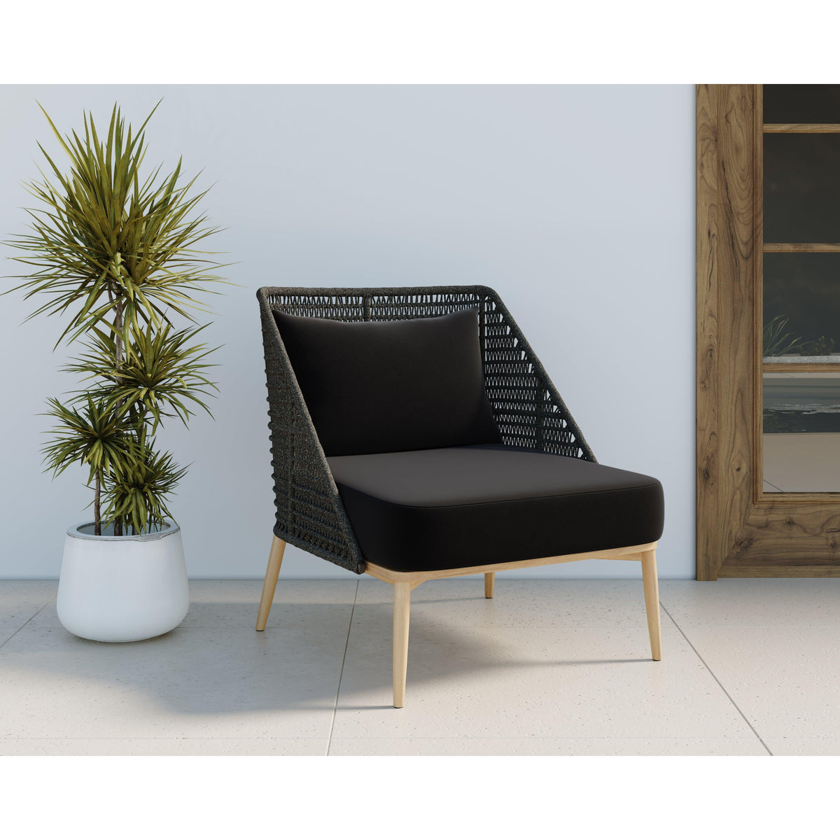 Andria Black Woven Outdoor Lounge Chair - Outdoor Chair Side View | Bone & Brass