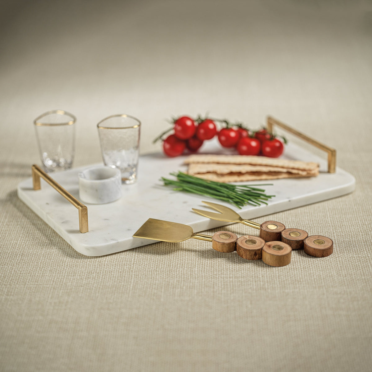 Andria Marble Tray Gold Metal Handles - Tray Detail | Bone & Brass