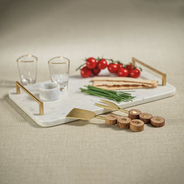 Andria Marble Tray Gold Metal Handles - Tray Detail | Bone & Brass