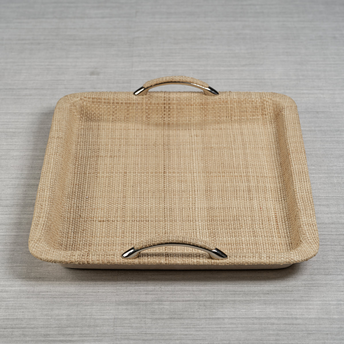 Annecy Raffia and Chambray Serving Tray - Tray Top View | Bone & Brass