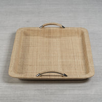 Annecy Raffia and Chambray Serving Tray - Tray Top View | Bone & Brass
