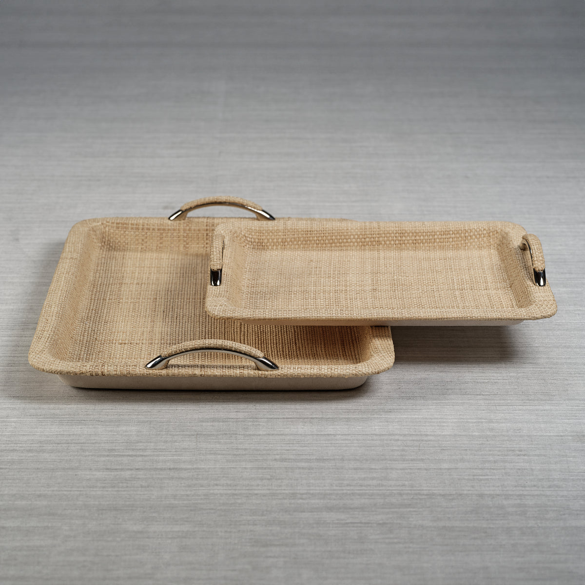Annecy Raffia and Chambray Serving Tray - Tray Side View | Bone & Brass