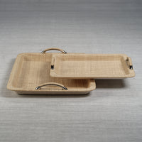 Annecy Raffia and Chambray Serving Tray - Tray Side View | Bone & Brass