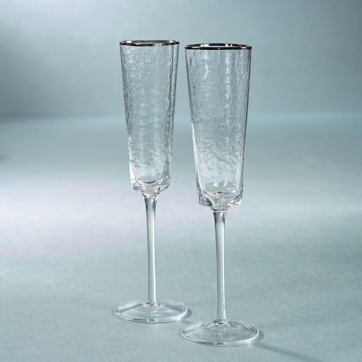Apertivo Triangular Champagne Flutes Platinum Rim, Set 4 - Glass Detail | Bone & Brass