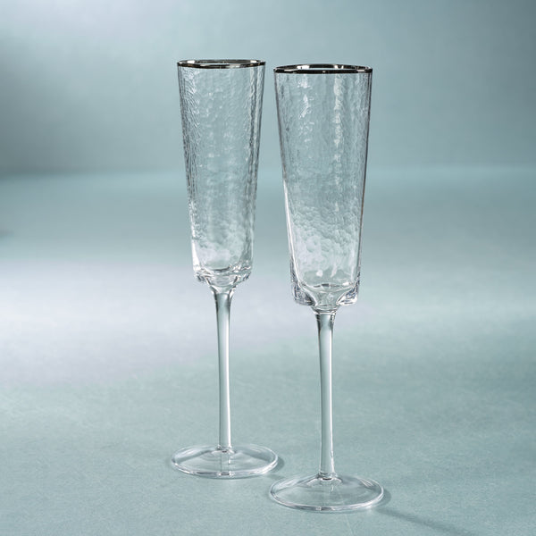 Apertivo Triangular Champagne Flutes Platinum Rim, Set 4 - Glass Detail | Bone & Brass