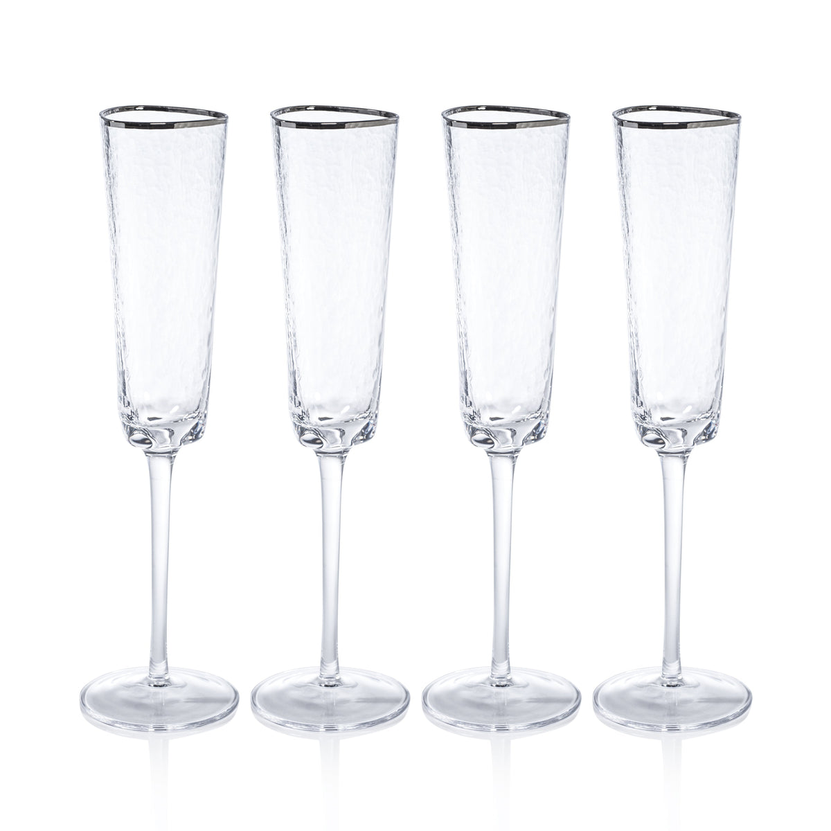 Apertivo Triangular Champagne Flutes Platinum Rim, Set 4 - Glass Stem Detail | Bone & Brass