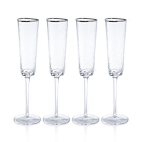 Apertivo Triangular Champagne Flutes Platinum Rim, Set 4 - Glass Stem Detail | Bone & Brass