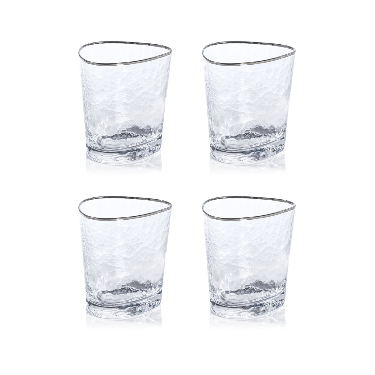 Apertivo Triangular Double Old Fashioned Glasses Platinum Rim, Set 4 - Glass Close Up | Bone & Brass