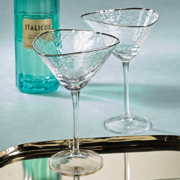 Apertivo Triangular Martini Glasses Platinum Rim, Set 4 - Glass Detail | Bone & Brass