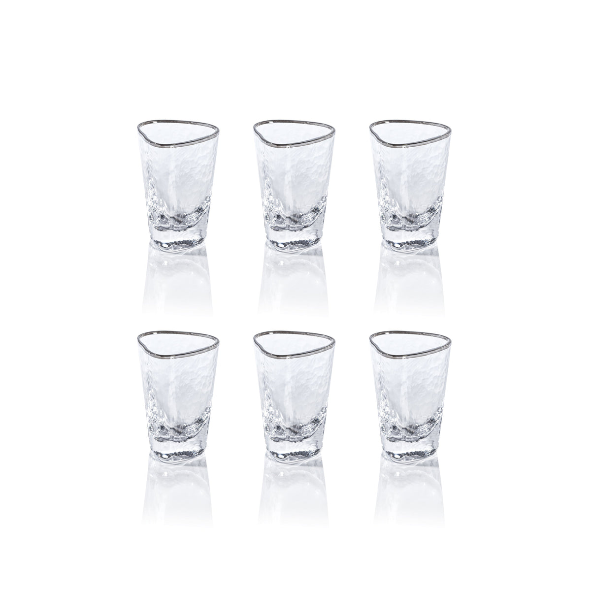 Apertivo Triangular Shot Glasses Platinum Rim, Set 6 - Glass View | Bone & Brass